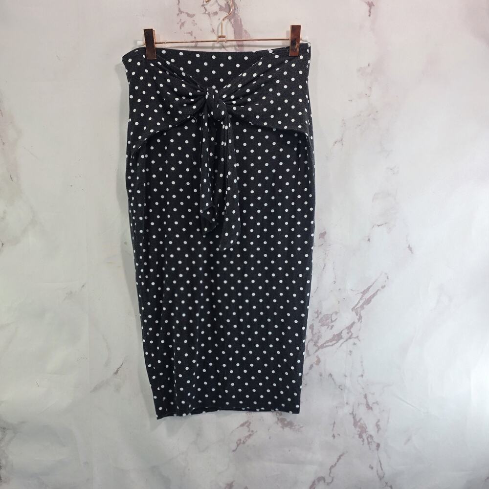 Bailey 44 Skirt Womens Small Black White Polka Dot Twist Stretch Jersey Knee